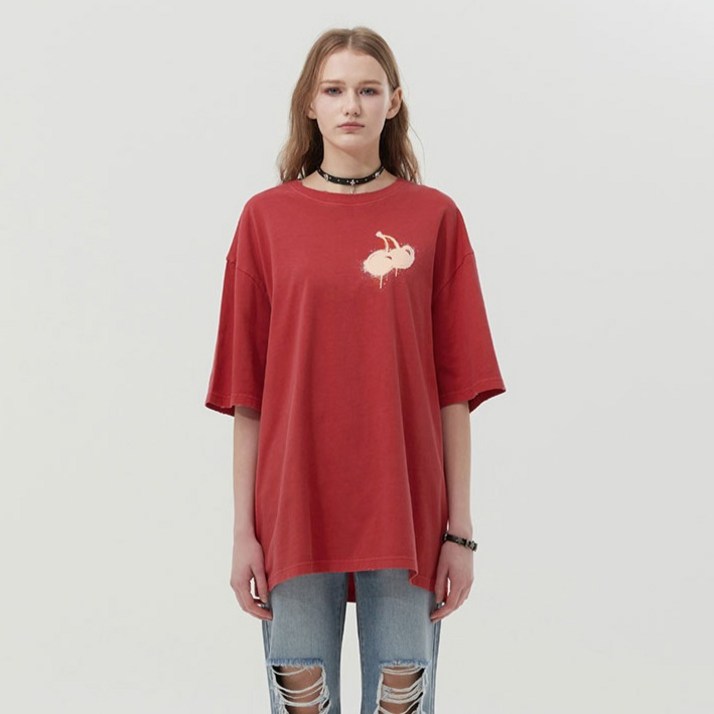 키르시 여성용 멜팅 체리 피그먼트 워싱 티셔츠