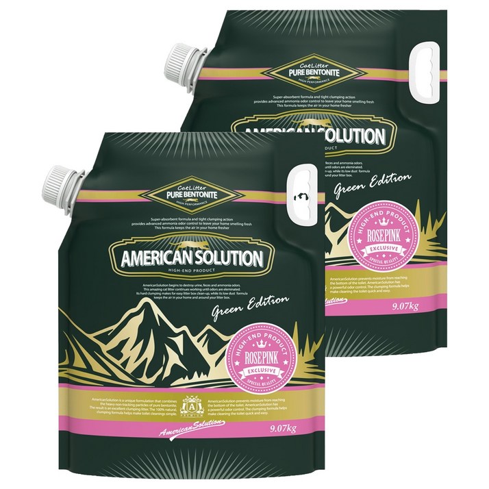 아메리칸솔루션 응고형 그린에디션 고양이 모래, 9.07kg, 2개, 로즈핑크향
