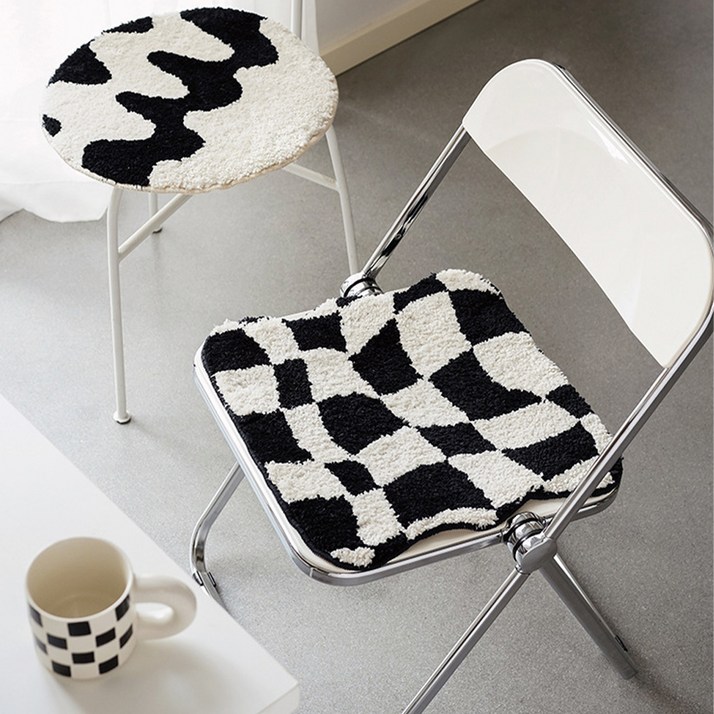 그린룸 체커보드 방석 원형