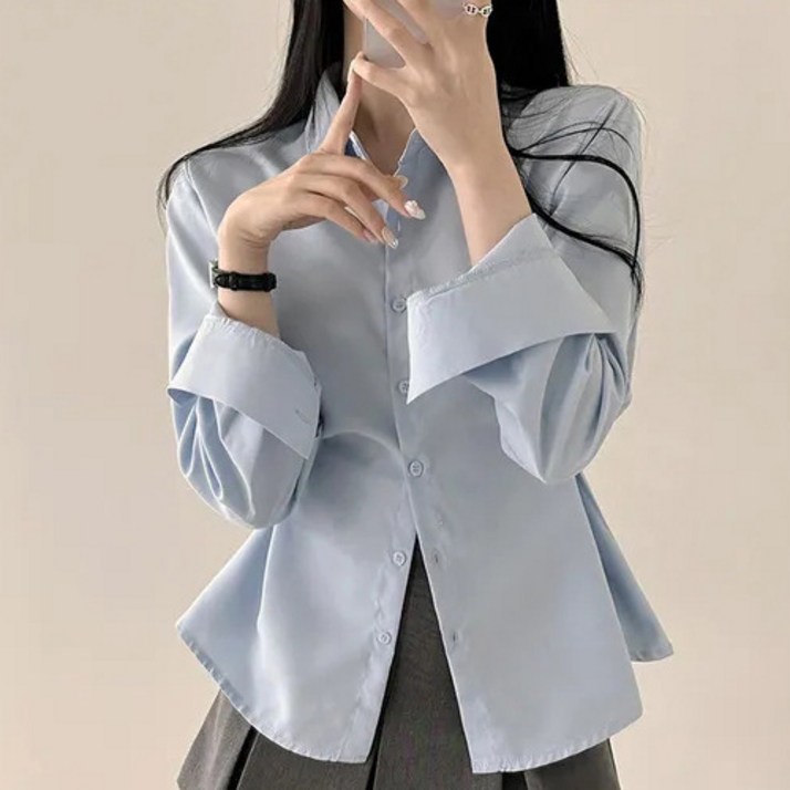 더플로우커머스 여성용 페미닌 무드 허리라인 포인트 슬림 셔츠