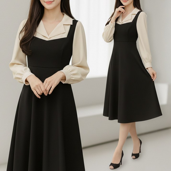 라뷰드 러블리 셔츠 뷔스티에 롱원피스 봄가을 겨울 원피스 여성 파티 하객룩