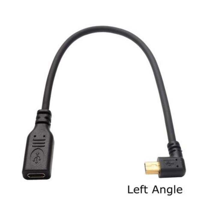 왼쪽 오른쪽 앵글 미니 USB 5 핀 수USB C타입 암 데이터 충전 짧은 케이블 25cm 금도금 3A 90 도 위 아래
