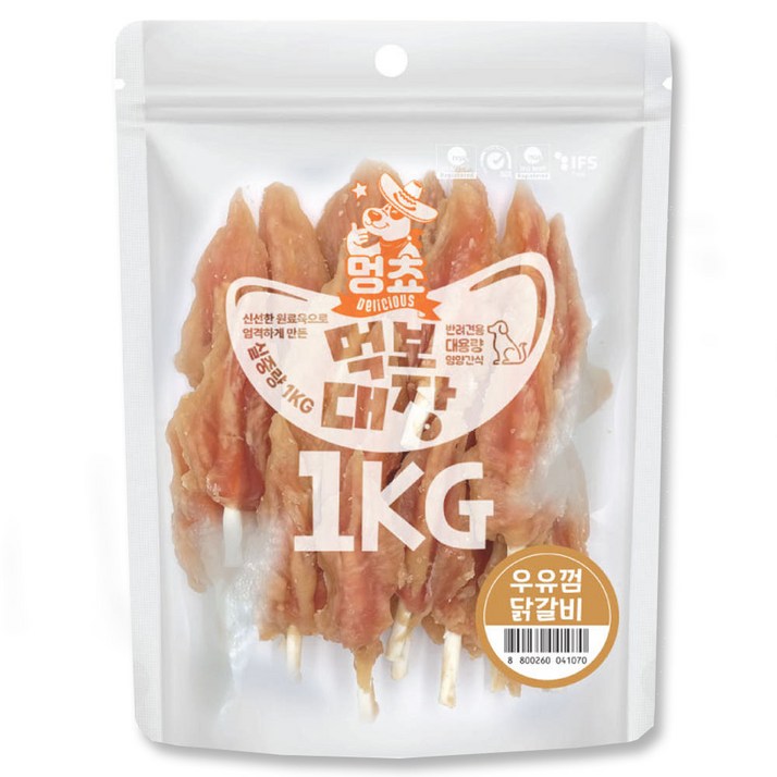 멍쵸 먹보대장 1kg 9종 강아지간식, 1개, 1kg, 먹보대장 우유껌닭갈비