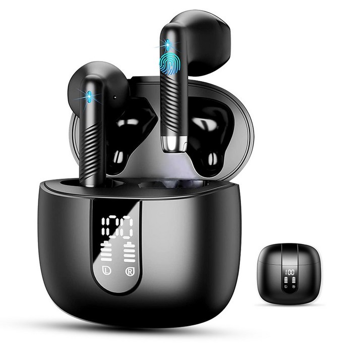 Donerton J55 무선 블루투스 이어폰 ENC 노이즈 캔슬링 방수 HiFi 고음질, 블랙