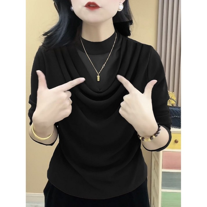 여성 세련된 봄가을 긴팔 티셔츠 상의