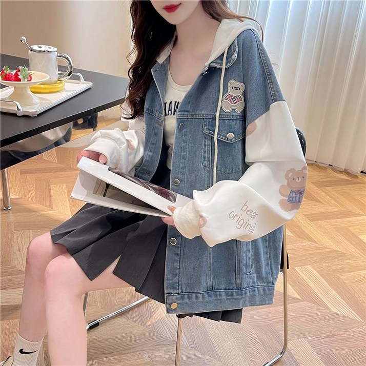 캐주얼한 후드 패치 데님 코트 여신상 가을 모던룩 나른한 트렌치코트