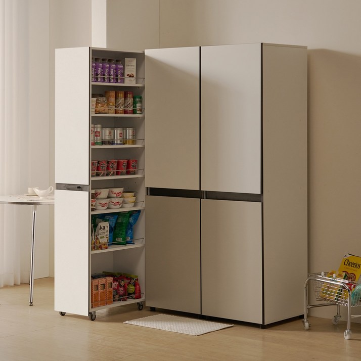 해피아이 비올레 냉장고 틈새장 틈새수납장 슬라이딩 주방수납장 비스포크 타입, 새틴화이트