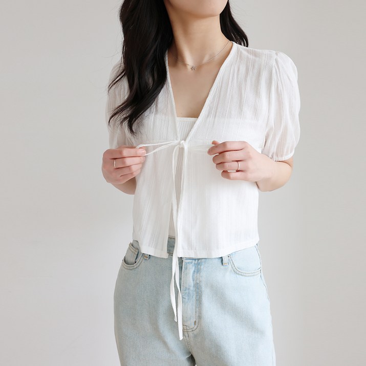 모이르벨라 여성용 메릴 리본 반팔 가디건 T24SS2A0306