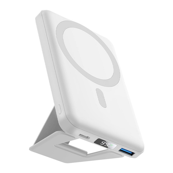 AOGUERBE 맥세이프 10000mAh 무선 보조배터리 22.5W PD 고속 충전 스탠드, 화이트, KTD009 AOGUERBE 맥세이프 10000mAh 무선 보조배터리 22.5W PD 고속 충전 스탠드, 화이트, KTD009