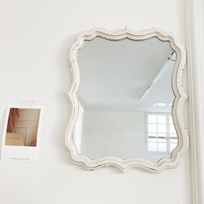 빈티지 프렌치 쉐비 화이트 엔틱 벽걸이 거울 우드 카페 화장대 매장 인테리어 (A)32X39 6671859547