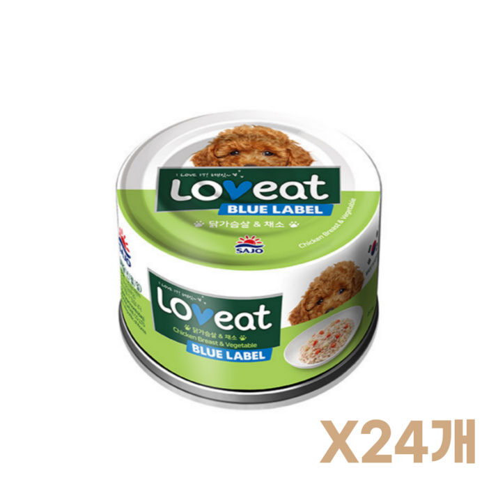 [사조] 러브잇 독 블루라벨 노령견 강아지 습식캔 사료 닭가슴살 2종, 치킨+야채, 160g, 24개