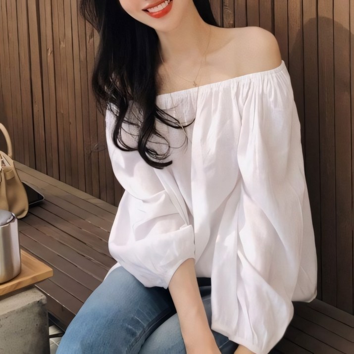 쪼예 밴딩 오프숄더 셔링 루즈핏 셔츠 블라우스