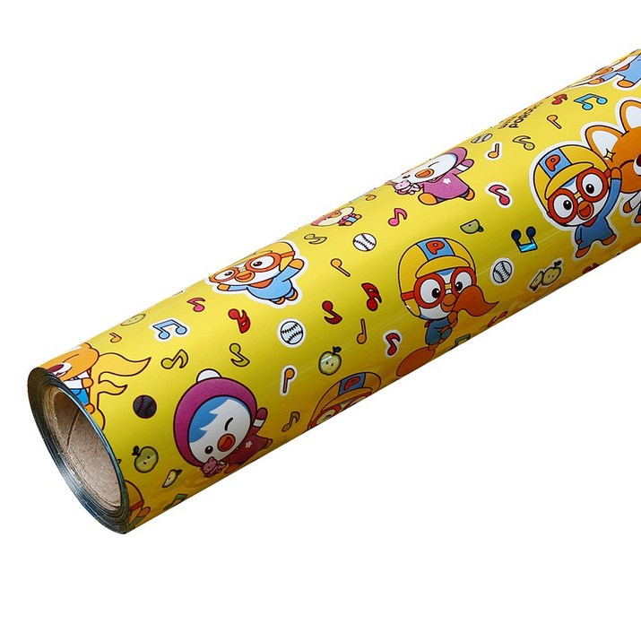 포포팬시 위드 뽀로로 비닐 롤 선물 포장지 중 37.5cm x 18m, 옐로우, 1개 1596308099