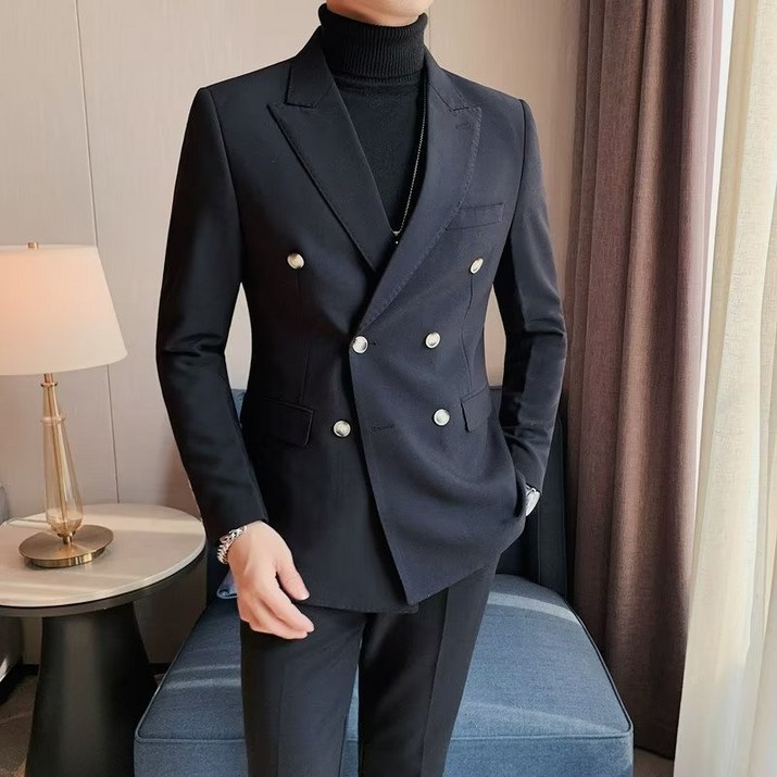 AOKADA 남자 슬림핏 봄 가을 데일리 솔리드 결론식 하객룩 레저 캐주얼 더블 블레이저 양복 상의 바지 자켓 남성 정장 AOKADA 남자 슬림핏 봄 가을 데일리 솔리드 결론식 하객룩 레저 캐주얼 더블 블레이저 양복 상의 바지 자켓 남성 정장