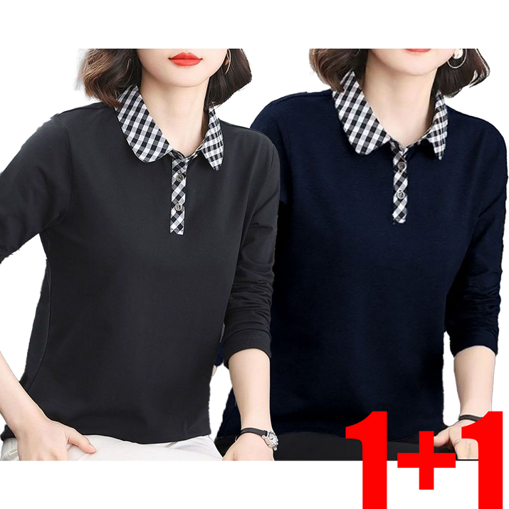 ZIGODAG 11 엄마용 긴팔 카라 티셔츠 중년여성 코튼 긴팔티 ZXCYYCD42548