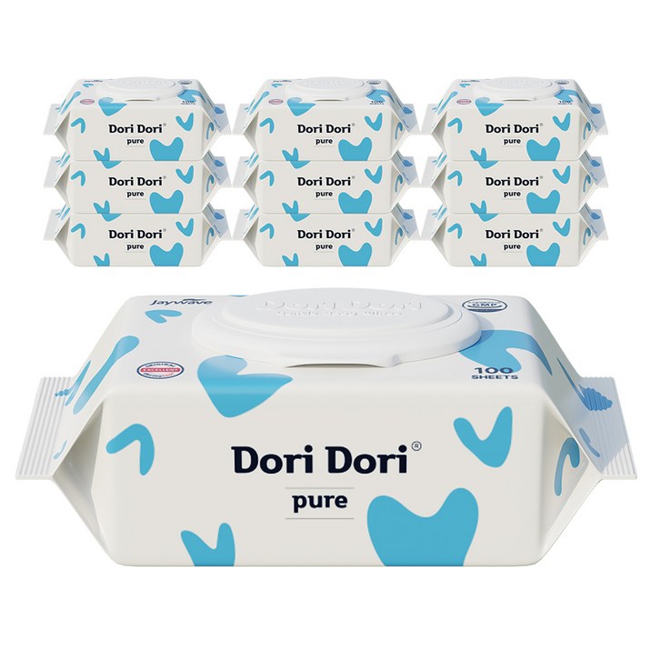 도리도리 퓨어 아기물티슈 캡형, 100매, 10개