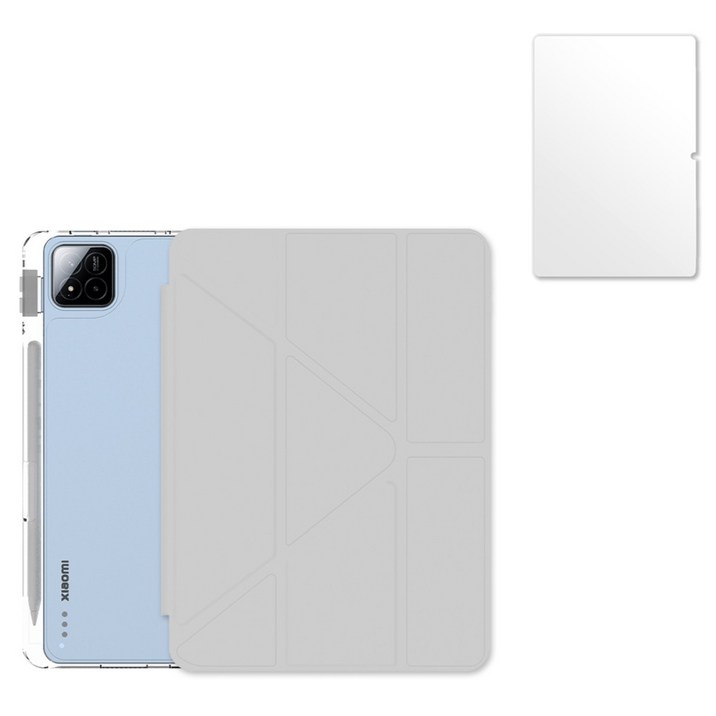 칸탐 샤오미 패드 커버 케이스 +강화유리 액정보호필름 세트, 그레이, 1세트