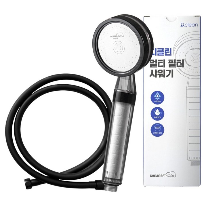 대림바스 디클린 멀티 필터 샤워기 + 바스템 튜브형 샤워줄 2M, 1개, 블랙