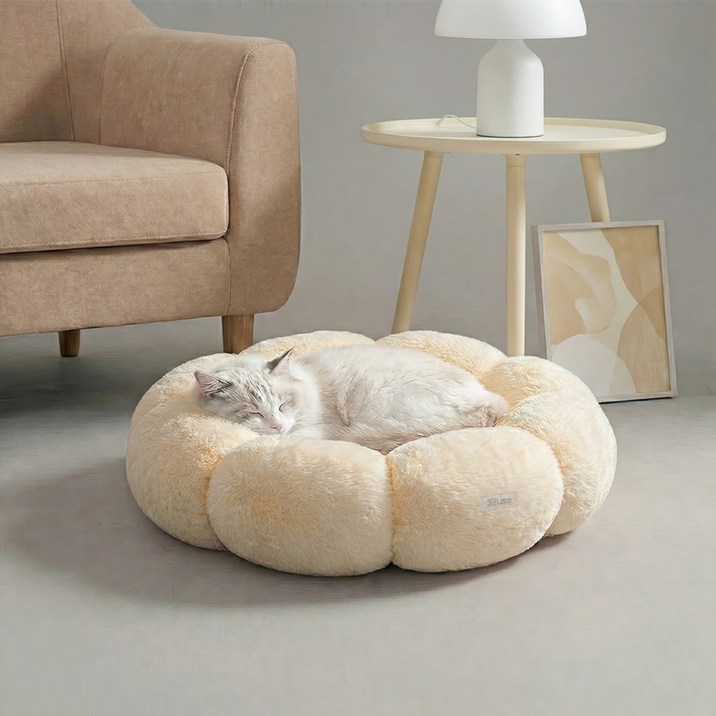 레토 반려동물 플라워 도넛 방석, 아이보리, 1개