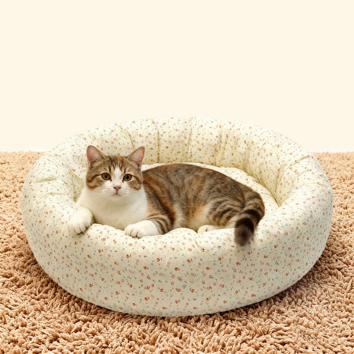 파스텔펫 반려동물 잔꽃 패턴 원형방석