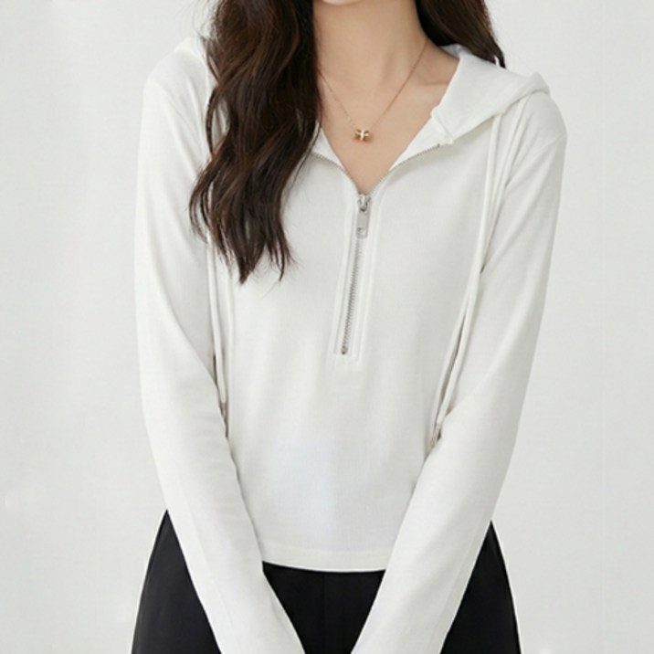 파라다이소 여성용꾸안꾸슬림핏반집업크롭후드티셔츠