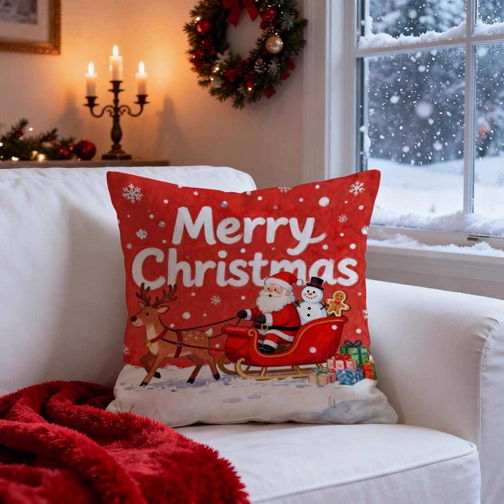크리스마스 쿠션커버 성탄절 거실 쇼파쿠션 산타 트리 눈사람
