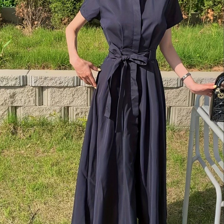 여성용 우아한 고급스러운 여름 가을 셔츠 원피스 카라원피스