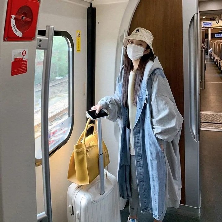 POMTOR 여성 캐주얼 오버핏 점퍼 작업복 청자켓 베이직 미디 후드 코트