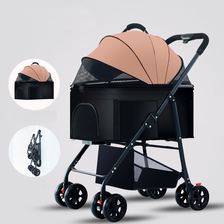 달리발리 모아펫 카트 강아지 고양이 프리미엄 2in1 카시트 겸용 접이식 이동장 애완동물 유모차, 브라운