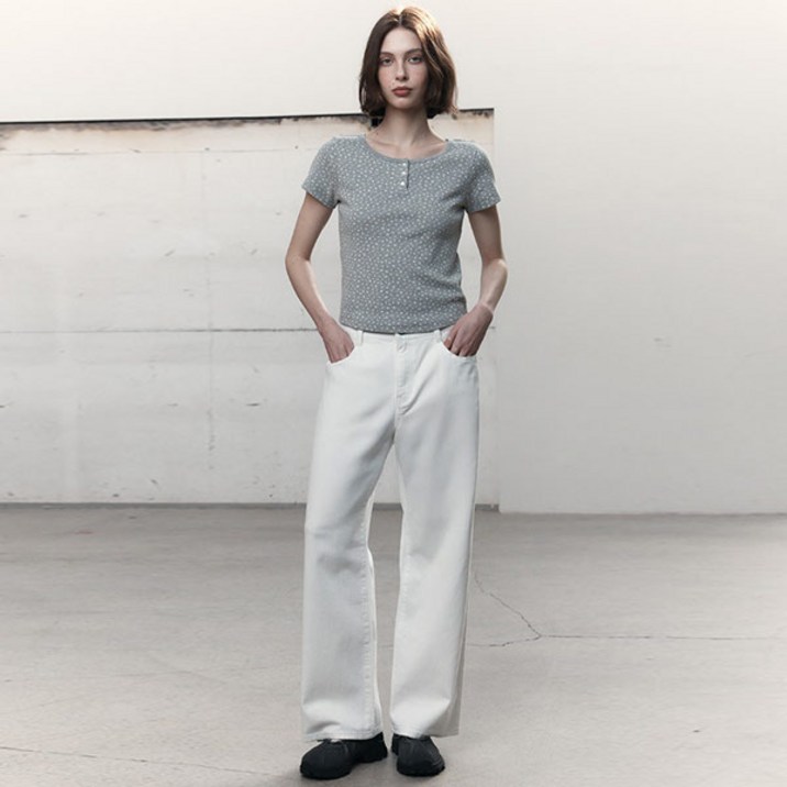 [게스진]게스 OP2D5025 여성 WHT 허리장식 와이드 데님 팬츠