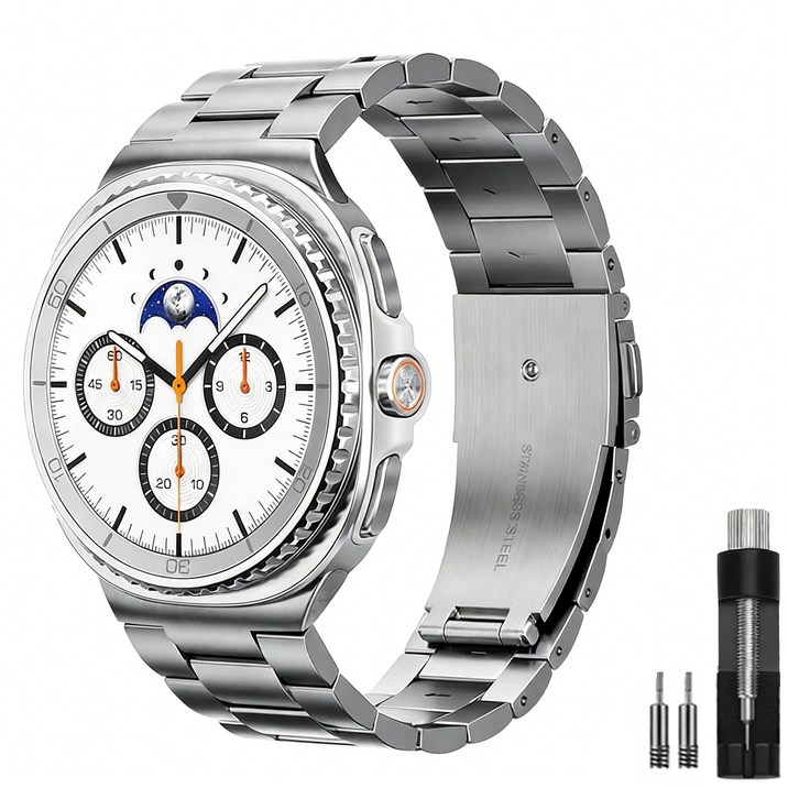 OULUOQI 애플워치 갤럭시워치 호환 메탈 밴드 스트랩 3연 스테인리스 쥬빌레 교체 스트랩 / 탄성 메탈 밴드, 1개, 실버