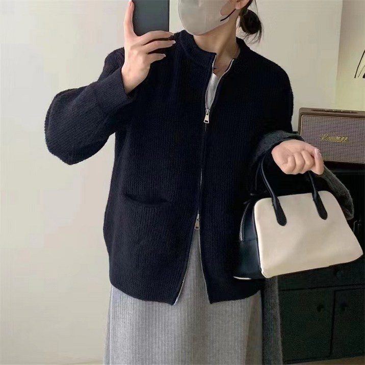 스웨터 가디건 니트 코트 여자 가을 겨울 라운드넥 슬림핏 순색 양면 지퍼 숏 고급 봄 가을 신상 디자인 빈티지 투웨이 코트 루즈핏 캐주얼 데일리