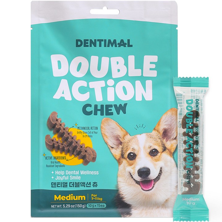 덴티멀 강아지 더블액션츄 개껌 M, 석세포, 150g, 1개 덴티멀 강아지 더블액션츄 개껌 M, 석세포, 150g, 1개