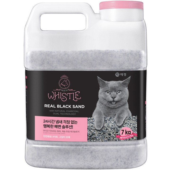 고양이벤토나이트 휘슬 애견 리얼블랙 고양이 모래 용기, 7kg, 1개