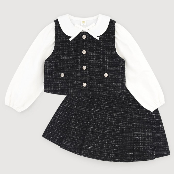 헤이미니 프렌치 트위드 베스트 스커트 상하복 세트