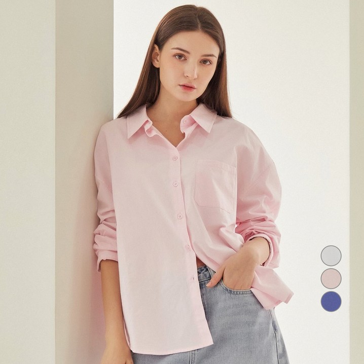 ELLE PARIS 백 버튼 오버핏 코튼 셔츠 ELLE PARIS 백 버튼 오버핏 코튼 셔츠
