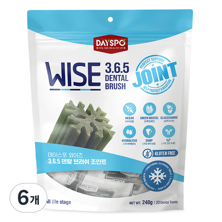 데이스포 강아지 와이즈 365 덴탈브러쉬, 조인트, 240g, 6개