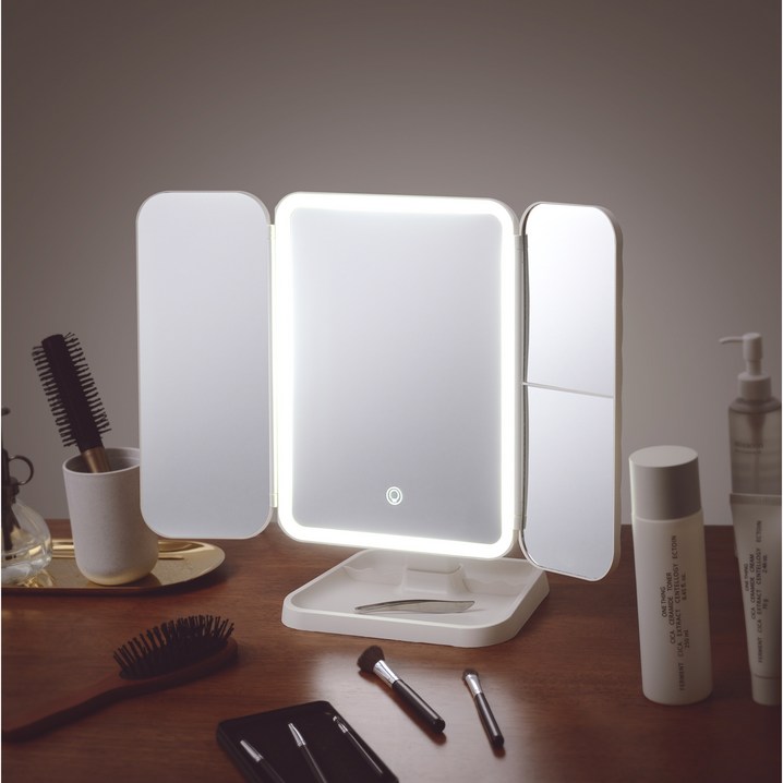 나쥬랑 LED 접이식 무선 조명 탁상거울, 화이트 나쥬랑 LED 접이식 무선 조명 탁상거울, 화이트
