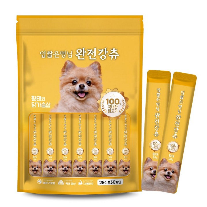 입짧은 멍님 완전강츄 대용량 사료 토핑용 노견용 짜먹는 강아지 간식 황태 28g x 60개, 28g, 60개, 황태