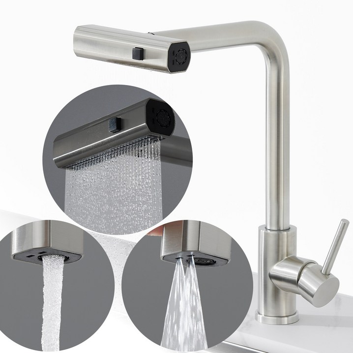 준앤코 3WAY 와이드 폭포수 싱크대 수전 KF302, 1개