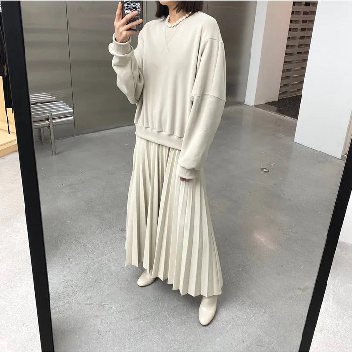 가을 루즈핏 롱 원피스 맨투맨 레더 플리츠 면 캐주얼 프렌치 데일리 77