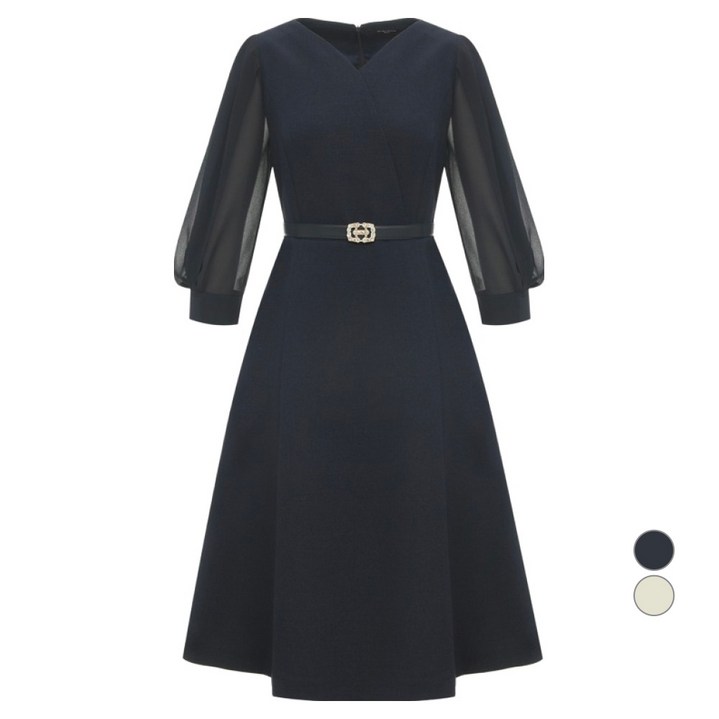 미니멈 여성용 V넥 심플 미디 원피스