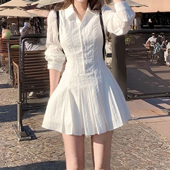 마켓에이 여성용 심플 데일리 셔츠 플레어 원피스