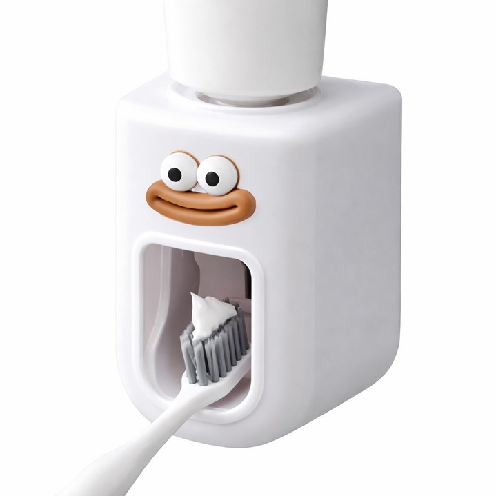 굿앤칩 욕실 무타공 오리 원터치 자동 치약 디스펜서, 화이트, 1개