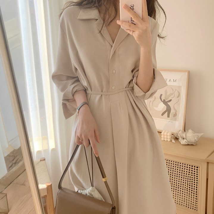 시크힐즈 오피뉴 허리 끈 트임 셔츠 롱 원피스 12239