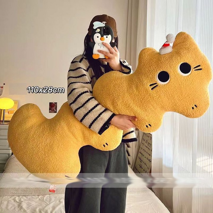 귀여운 고양이 롱 베개 쿠션 여자 잠자리 옆잠자리 다리걸이 인형 침실 구름 쿠션 대쿠션, 옐로