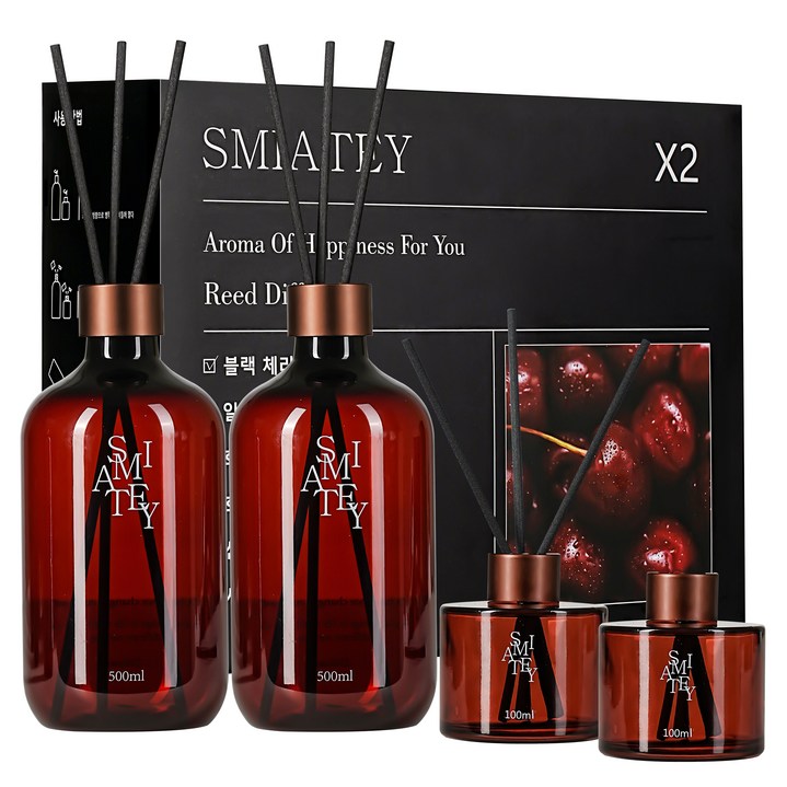 스미어티 디퓨저 대용량 실내 방향제 리필액 선물 세트 집 화장실 방향제 500ml, 2개, 블랙체리