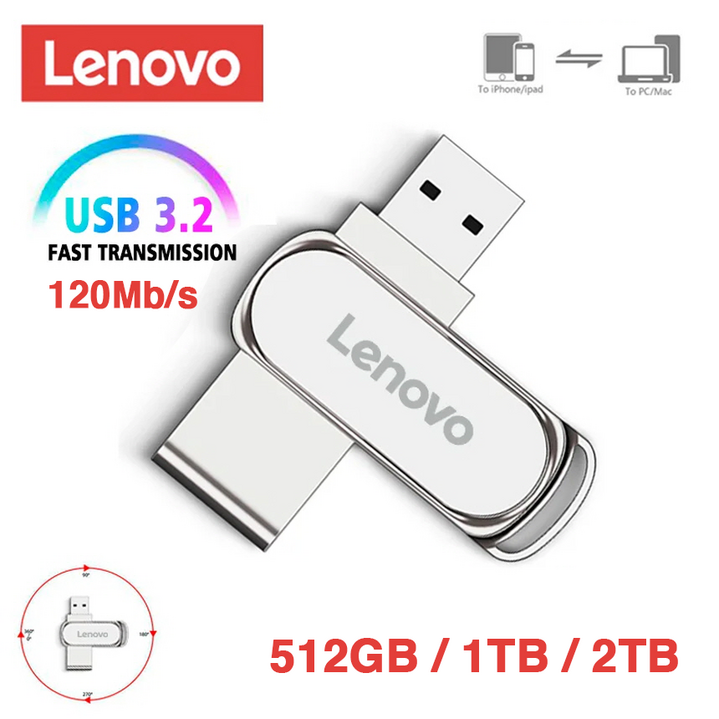 레노버 메탈 USB 3.2 플래시 드라이브 고속 파일 전송 512GB 1TB 2TB