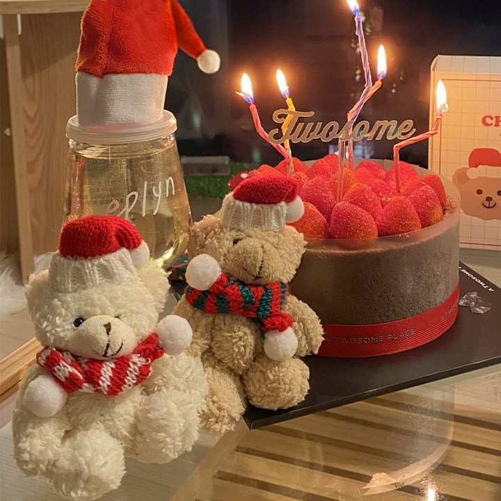 이플린 크리스마스 산타 곰인형 2종  스티커 가랜드  선물상자 장식 소품 풀세트, 혼합색상