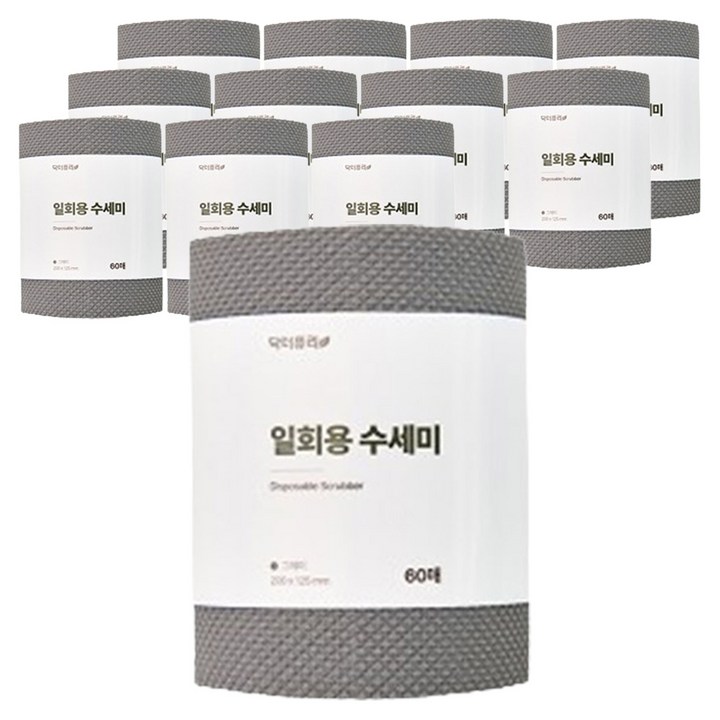 닥터퓨리 일회용 수세미 소형, 12개, 60개입, 그레이